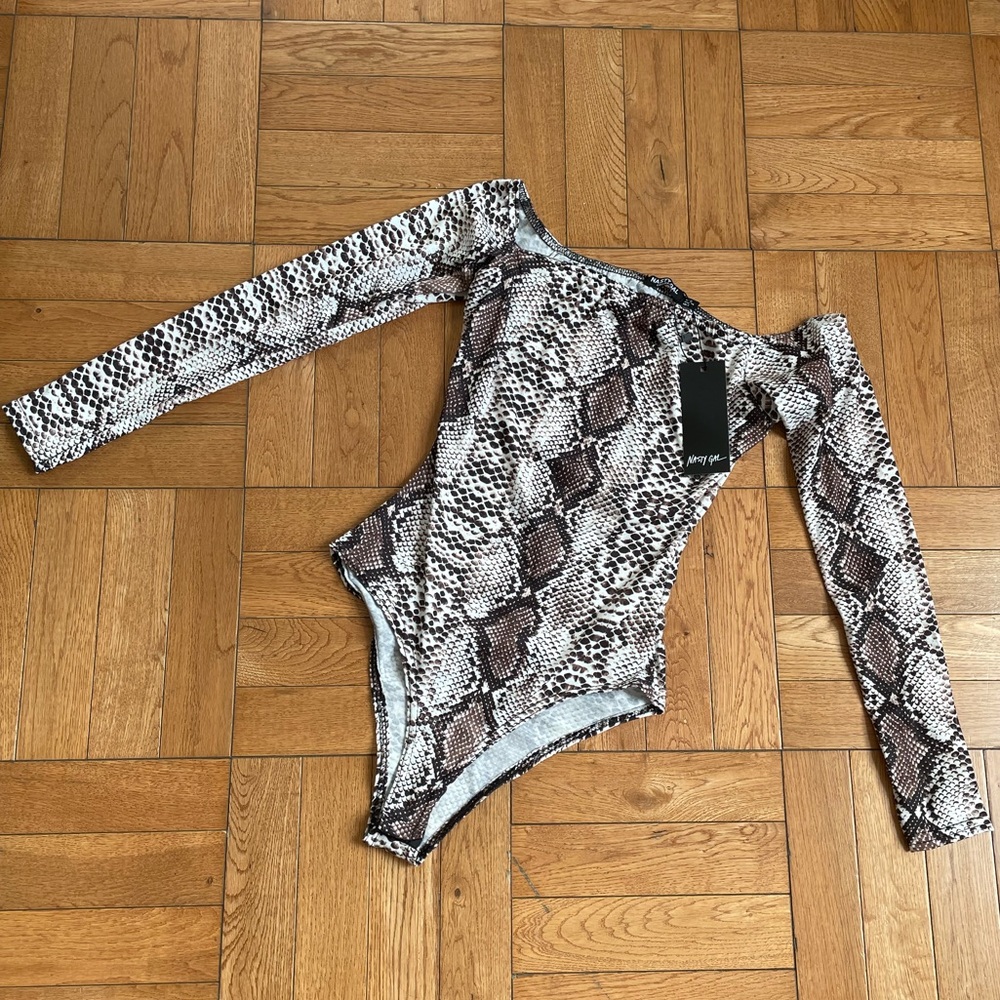 Nasty Gal Snakeskin Off the Shoulder Bodysuit